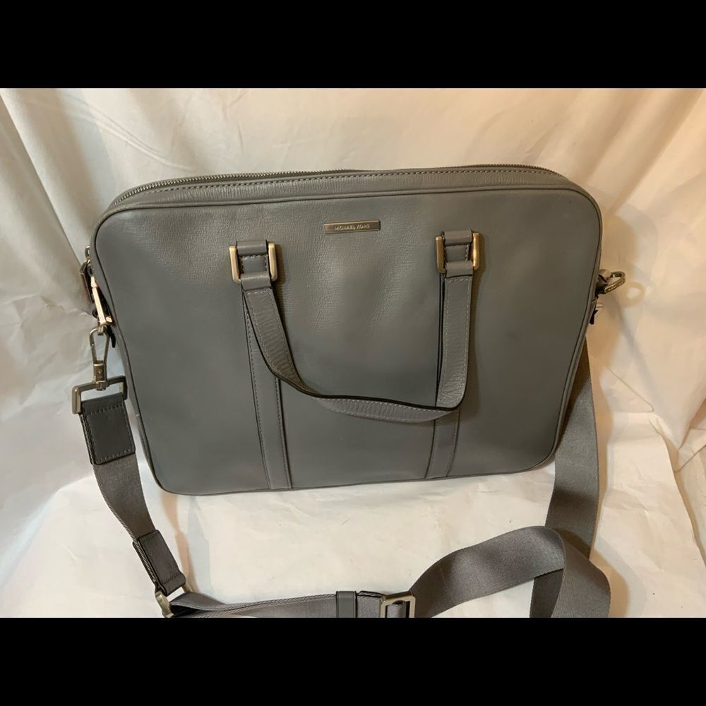 MICHAEL KORS Men’s Leather Briefcase Grey Laptop Bag *EXCELLENT* - Picture 2 of 12